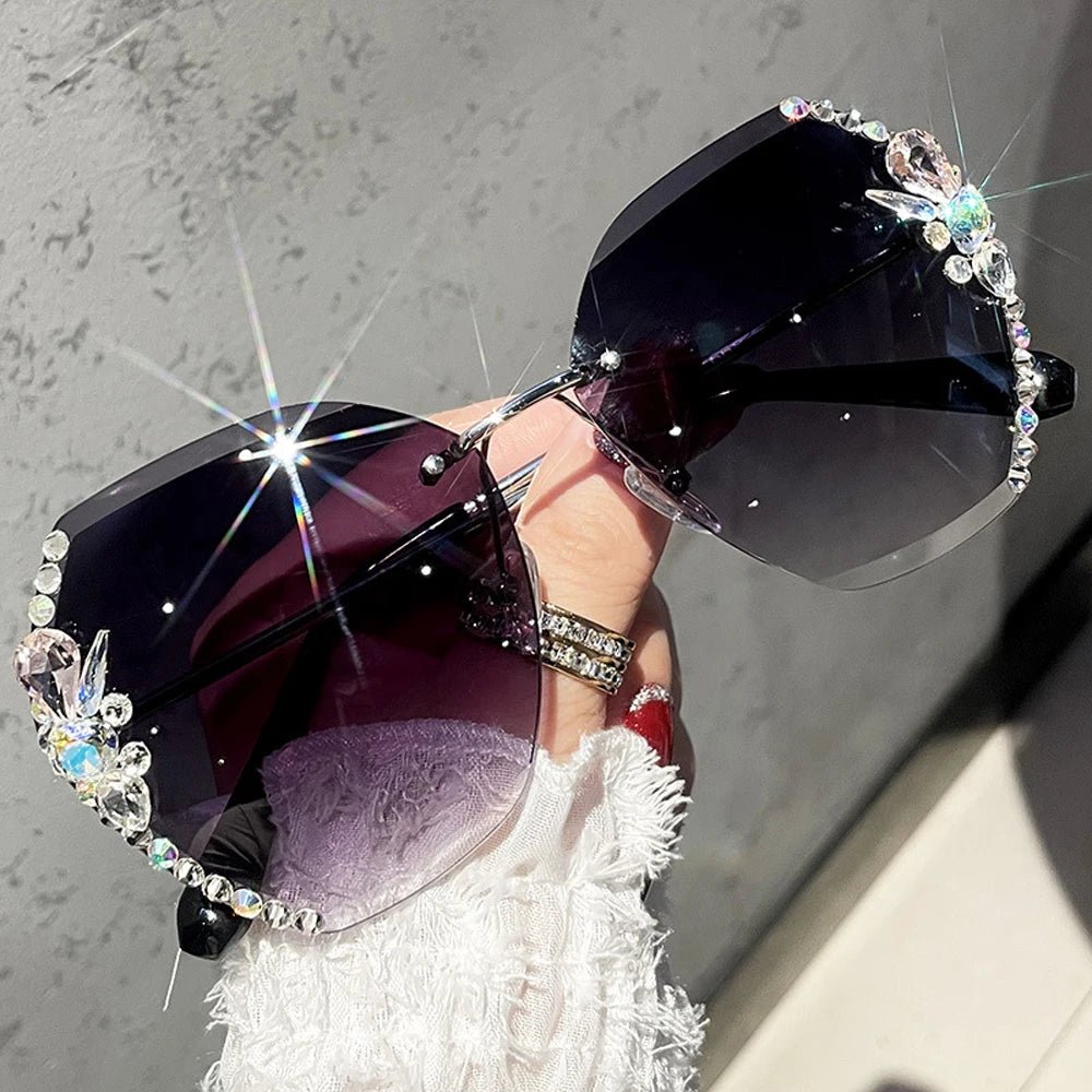 UV400 Vintage Rimless Rhinestone Sunglasses - Onlytenbucks.com