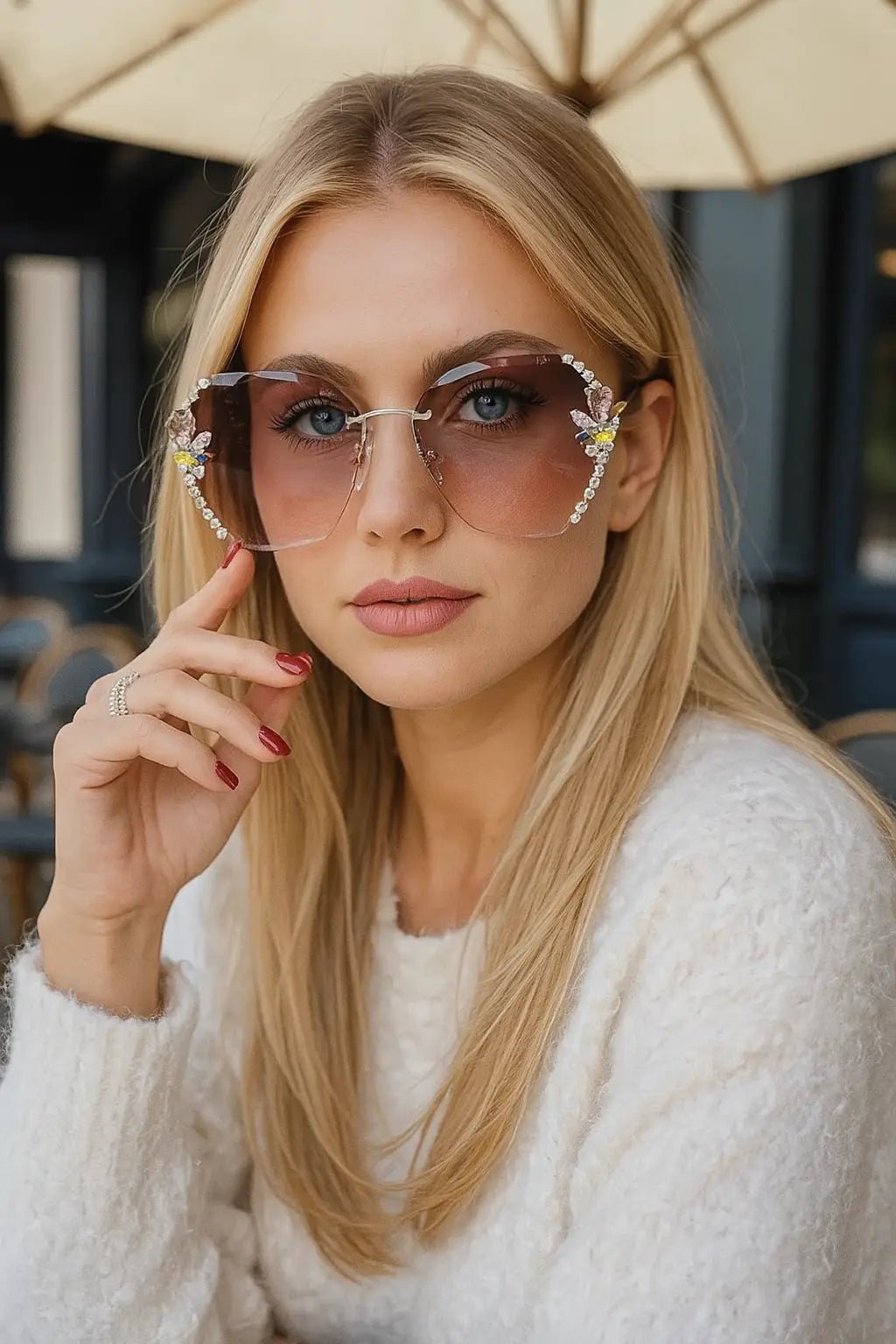 UV400 Vintage Rimless Rhinestone Sunglasses - Onlytenbucks.com
