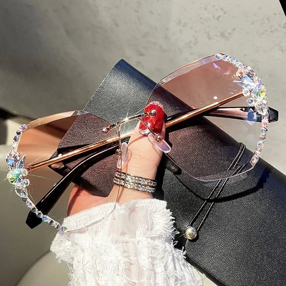 UV400 Vintage Rimless Rhinestone Sunglasses - Onlytenbucks.com