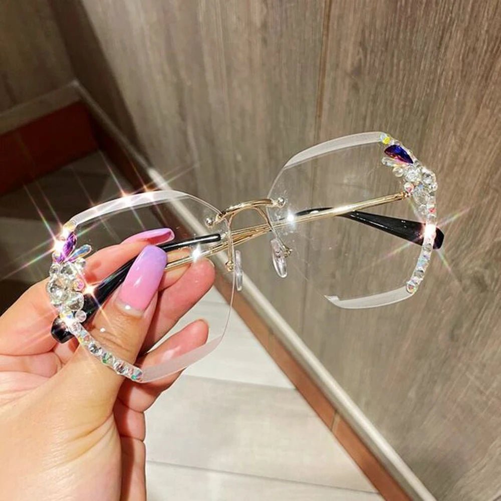 UV400 Vintage Rimless Rhinestone Sunglasses - Onlytenbucks.com