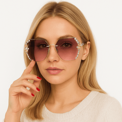 UV400 Vintage Rimless Rhinestone Sunglasses - Onlytenbucks.com