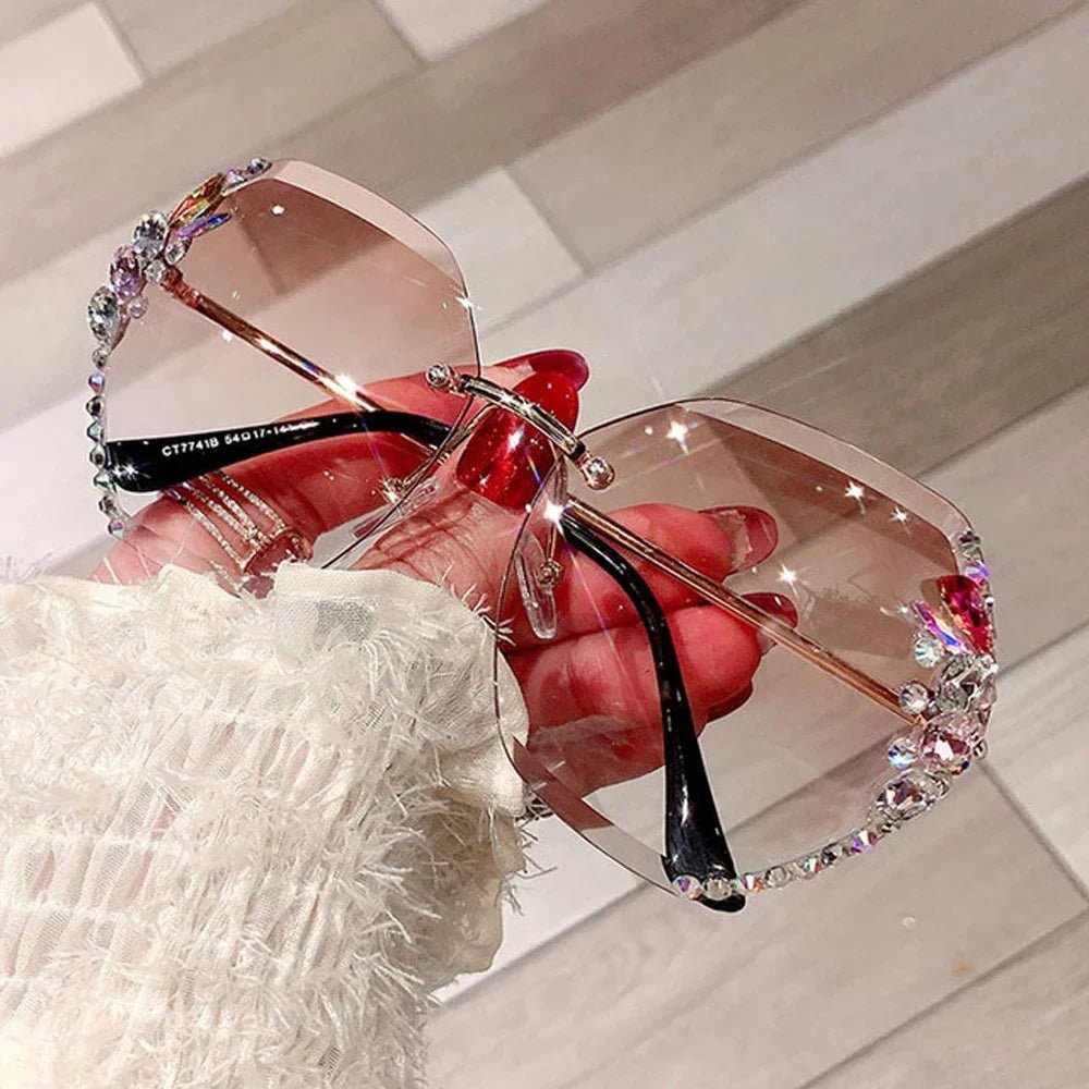 UV400 Vintage Rimless Rhinestone Sunglasses - Onlytenbucks.com
