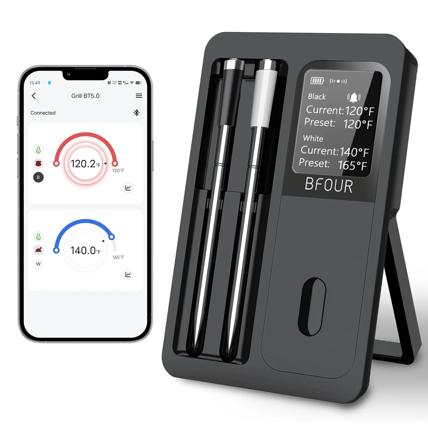 Wireless Bluetooth Meat Thermometer – IP67 Waterproof Probes with LCD Screen & Rechargeable Booster - Onlytenbucks.com