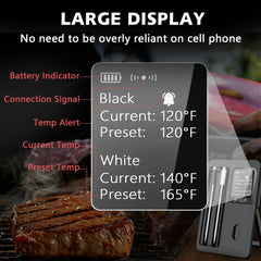 Wireless Bluetooth Meat Thermometer – IP67 Waterproof Probes with LCD Screen & Rechargeable Booster - Onlytenbucks.com