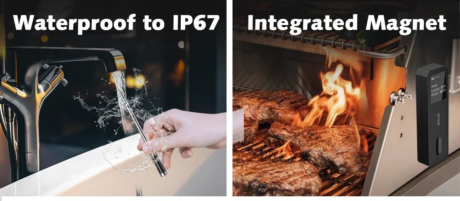 Wireless Bluetooth Meat Thermometer – IP67 Waterproof Probes with LCD Screen & Rechargeable Booster - Onlytenbucks.com