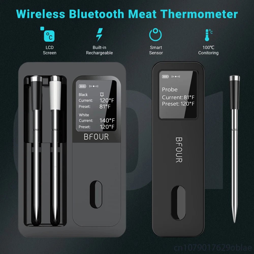 Wireless Bluetooth Meat Thermometer – IP67 Waterproof Probes with LCD Screen & Rechargeable Booster - Onlytenbucks.com