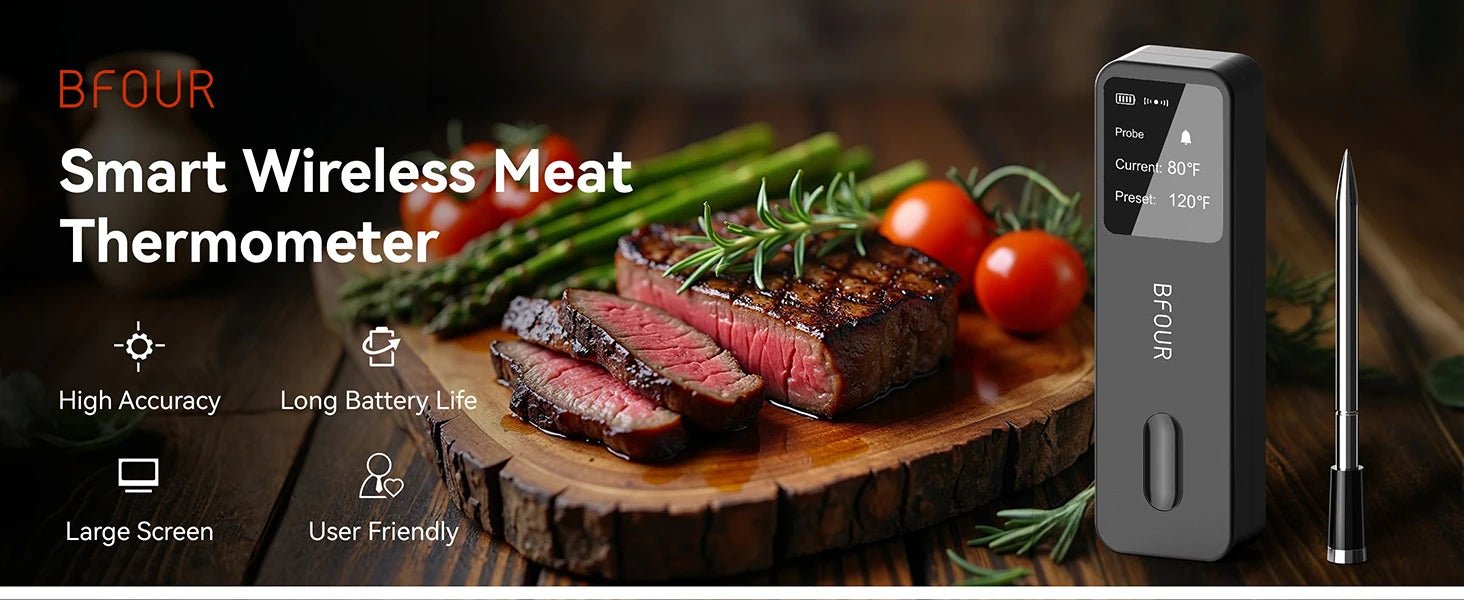 Wireless Bluetooth Meat Thermometer – IP67 Waterproof Probes with LCD Screen & Rechargeable Booster - Onlytenbucks.com