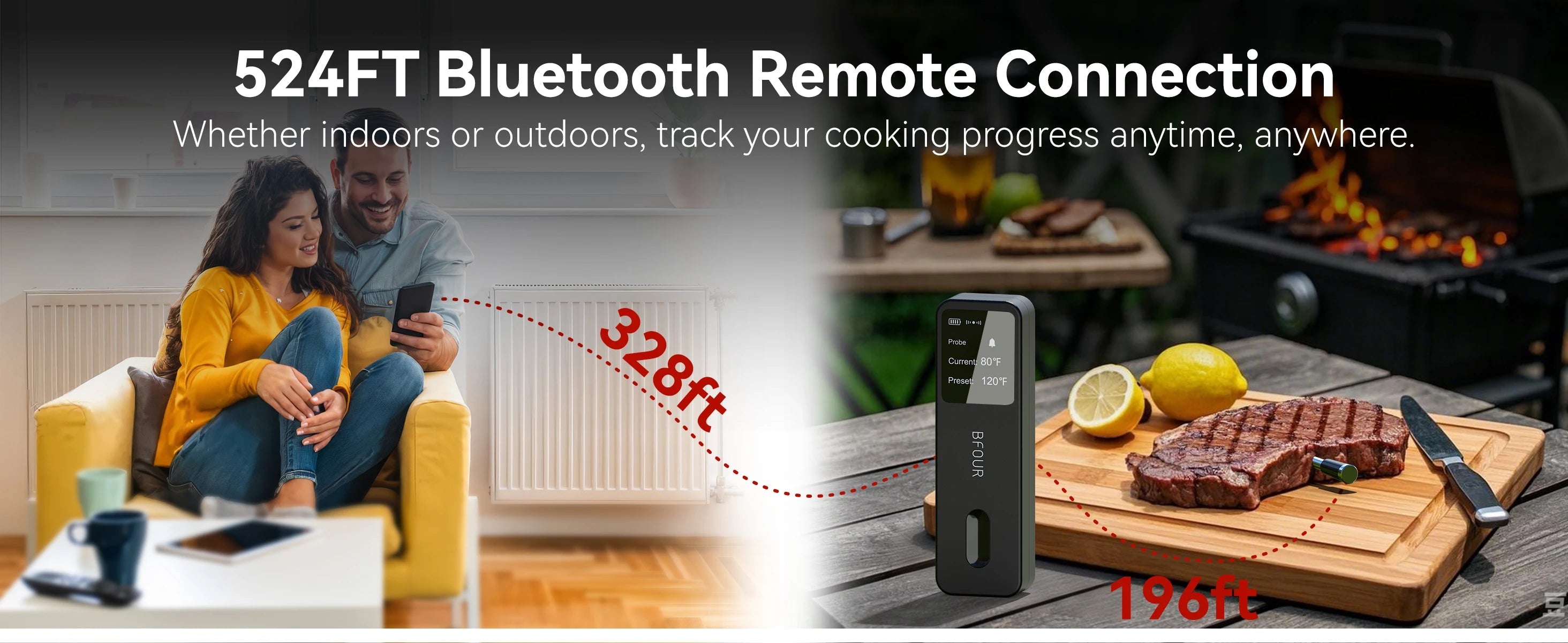 Wireless Bluetooth Meat Thermometer – IP67 Waterproof Probes with LCD Screen & Rechargeable Booster - Onlytenbucks.com