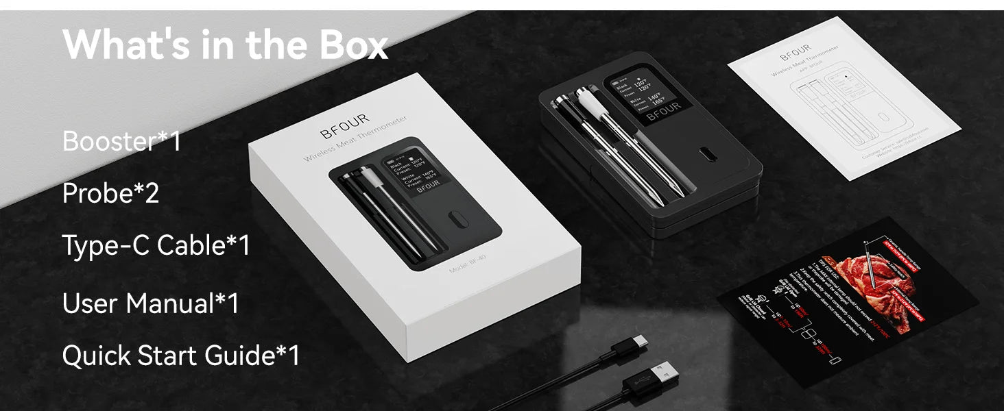 Wireless Bluetooth Meat Thermometer – IP67 Waterproof Probes with LCD Screen & Rechargeable Booster - Onlytenbucks.com