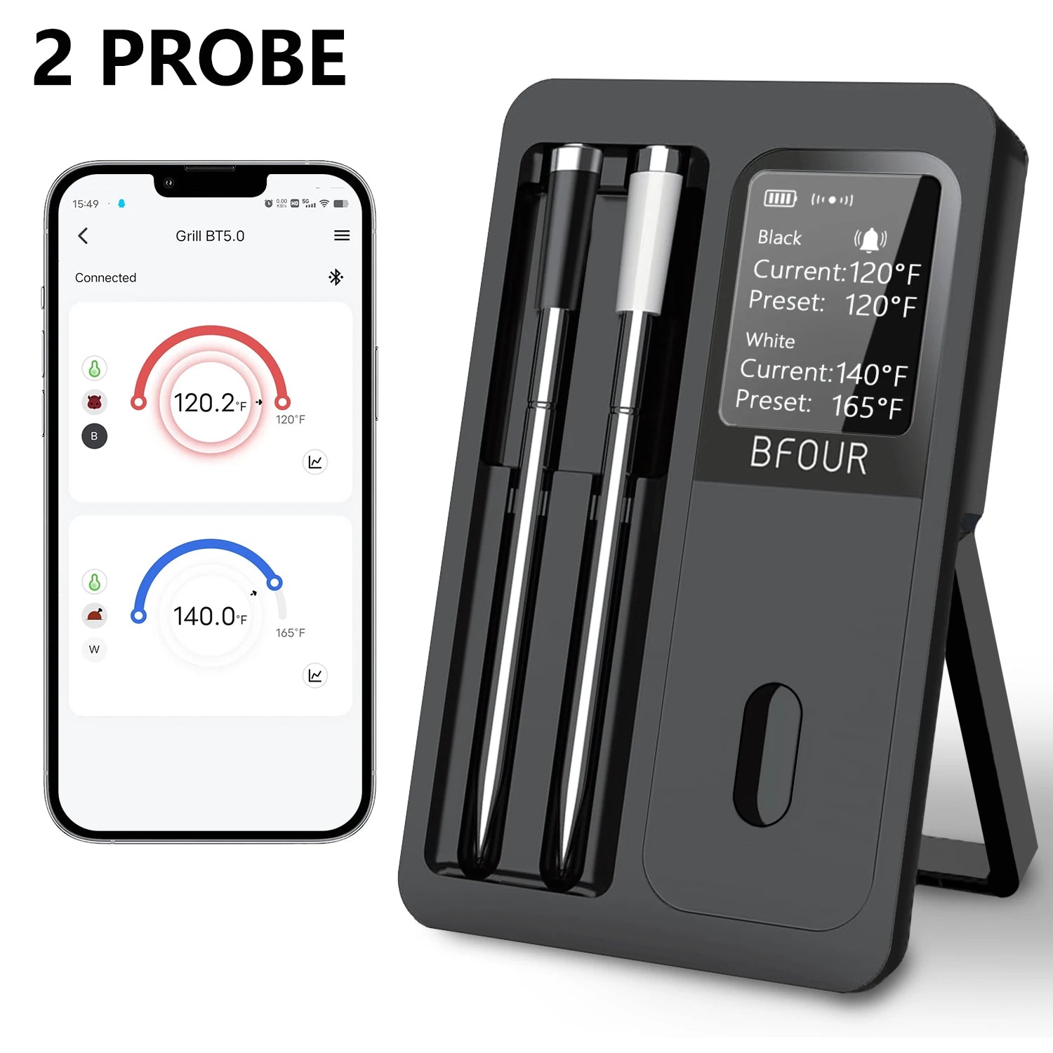 Wireless Bluetooth Meat Thermometer – IP67 Waterproof Probes with LCD Screen & Rechargeable Booster - Onlytenbucks.com