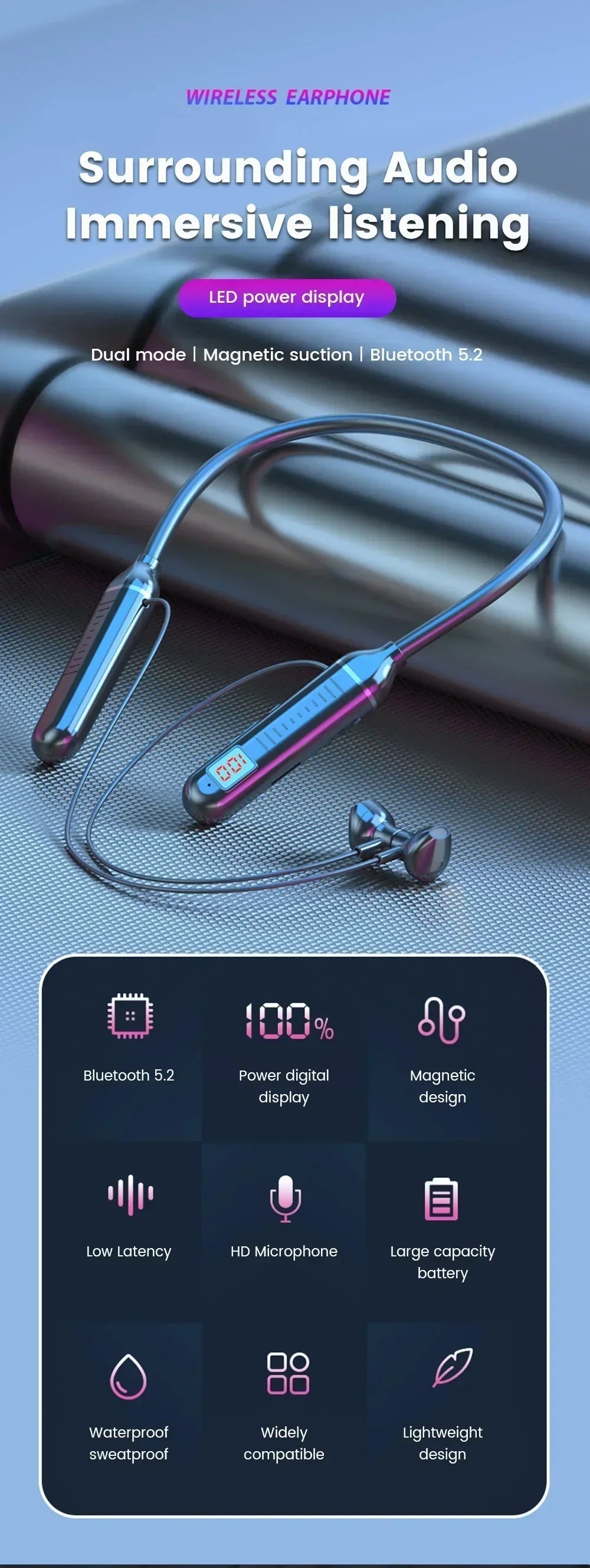 Wireless Neckband Headphones – Bluetooth 5.2 - Onlytenbucks.com