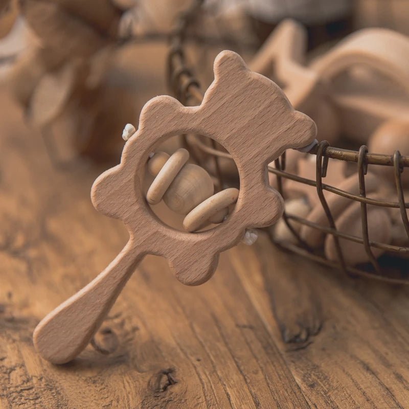 Wooden Baby Rattles Set – Beech Wood Teether Musical Montessori Toy - Onlytenbucks.com