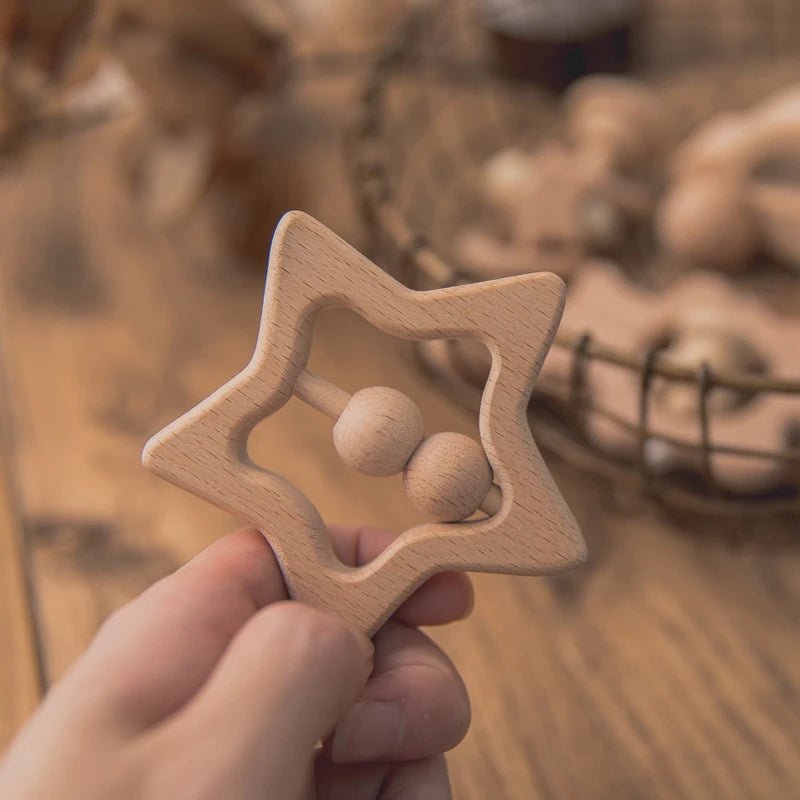 Wooden Baby Rattles Set – Beech Wood Teether Musical Montessori Toy - Onlytenbucks.com