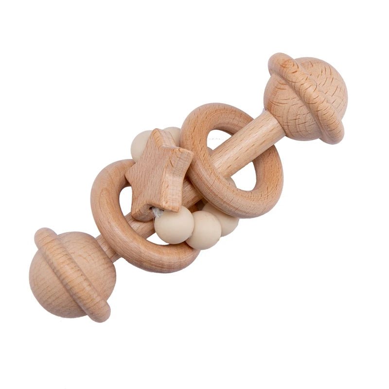 Wooden Baby Rattles Set – Beech Wood Teether Musical Montessori Toy - Onlytenbucks.com