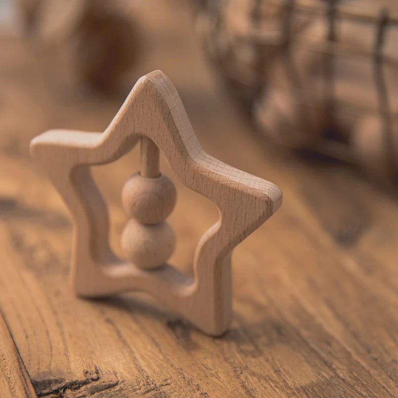 Wooden Baby Rattles Set – Beech Wood Teether Musical Montessori Toy - Onlytenbucks.com