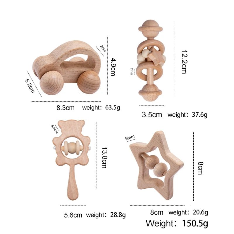 Wooden Baby Rattles Set – Beech Wood Teether Musical Montessori Toy - Onlytenbucks.com