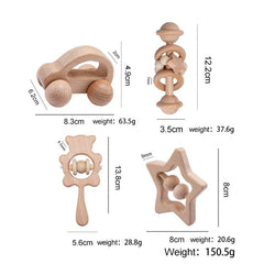 Wooden Baby Rattles Set – Beech Wood Teether Musical Montessori Toy - Onlytenbucks.com