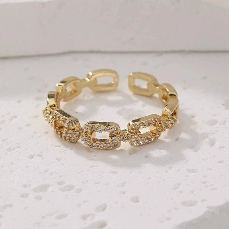 Zircon Twist Chain Open Ring – Elegant Finger Jewelry for Women - Onlytenbucks.com