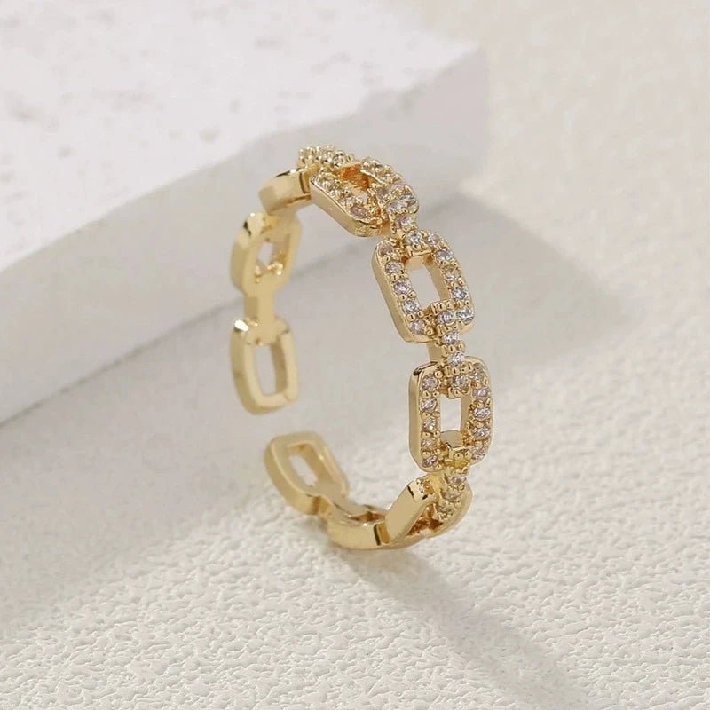 Zircon Twist Chain Open Ring – Elegant Finger Jewelry for Women - Onlytenbucks.com
